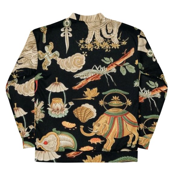Chinese Pattern  Polychrome Ornement Vintage Art Unisex Bomber Jackets. - Picture 6 of 10